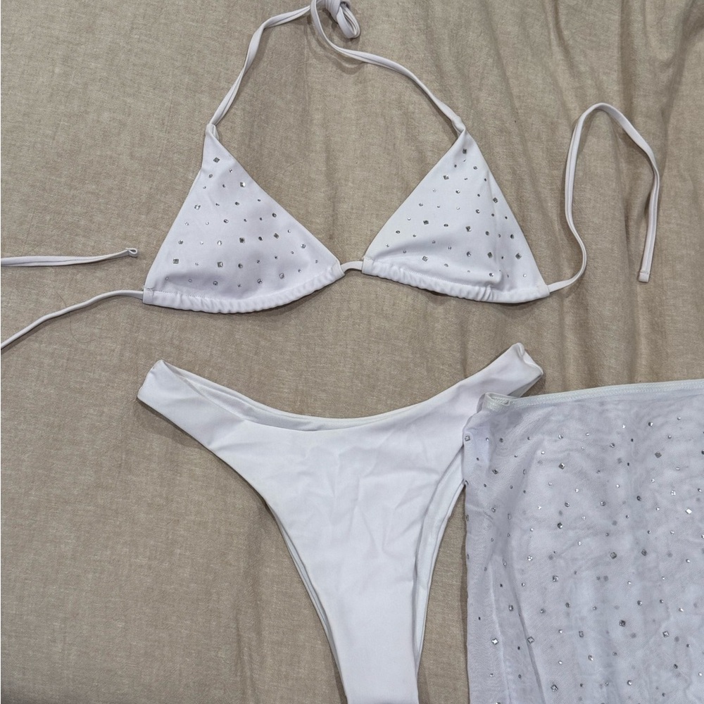 White Bikini Set with Rhinestones - Bachelorette